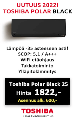 Uusi musta Toshiba Polar Black 25 ilmalämpöpumppu tuo kotiisi tehokkuutta ja tyyliä. Hinta 1822 €