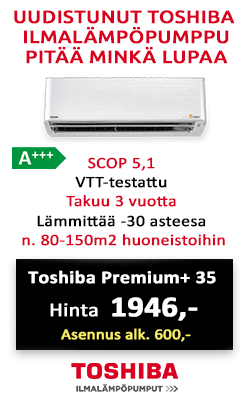 Ilmalämpöpumppu Toshiba Premium 35 on uudistunut malliksi Toshiba Premium+ 35. Energialuokka A+++, hinta asennettuna alk. 2546€